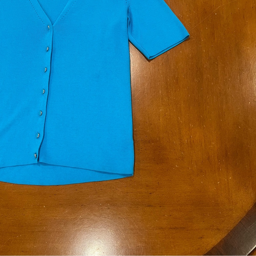 NWT Talbots Kelly Cardigan Sweater Blue PS Small Petite Elbow Length V-Neck - Picture 8 of 16